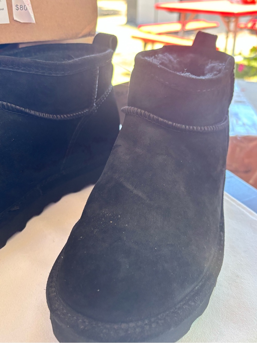 Black Suede Ankle Boots. Bearpaw shorty new in box